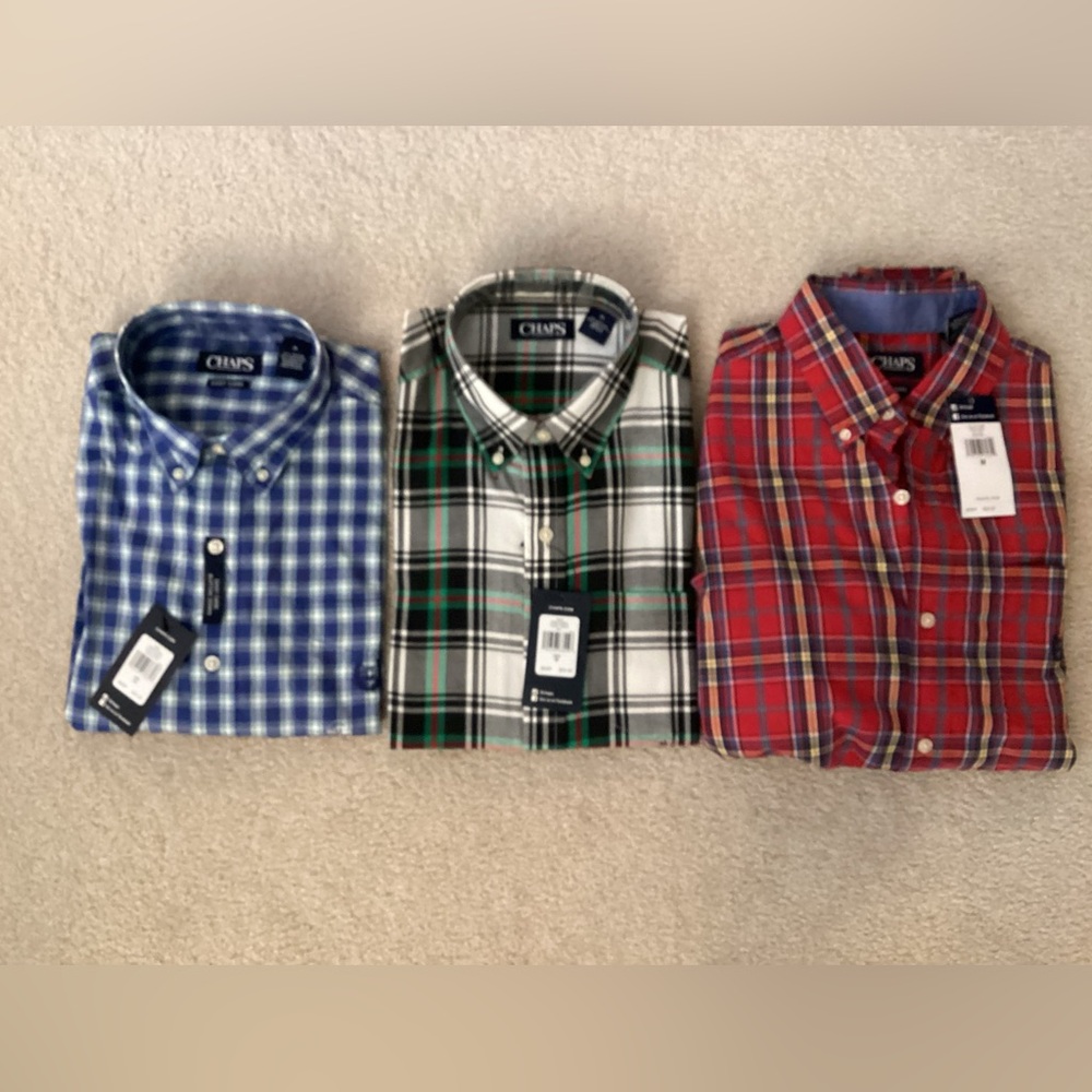 Chaps Men's Casual Button Down Shirts - Blue, Green, Red Plaid